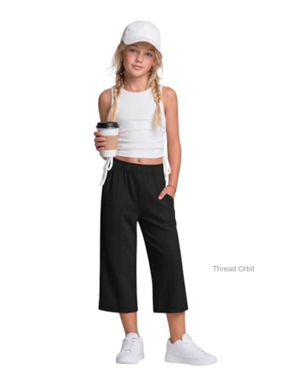 Girls Wide Leg Capri Sweatpants 95% Polyester Stretch Elastic Waist